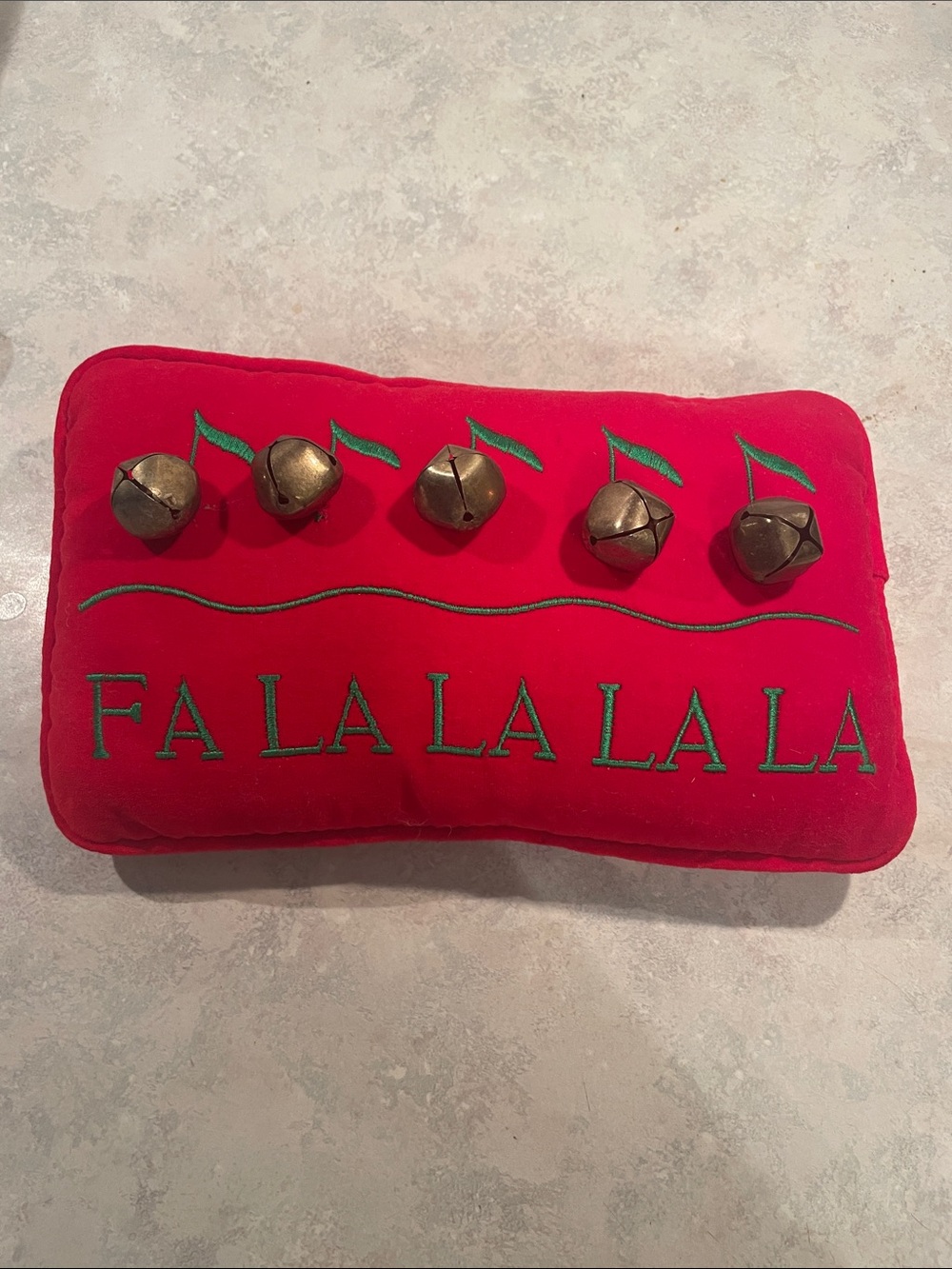 Festive Red 'Fa La La La La' Jingle Bell Holiday Pillow